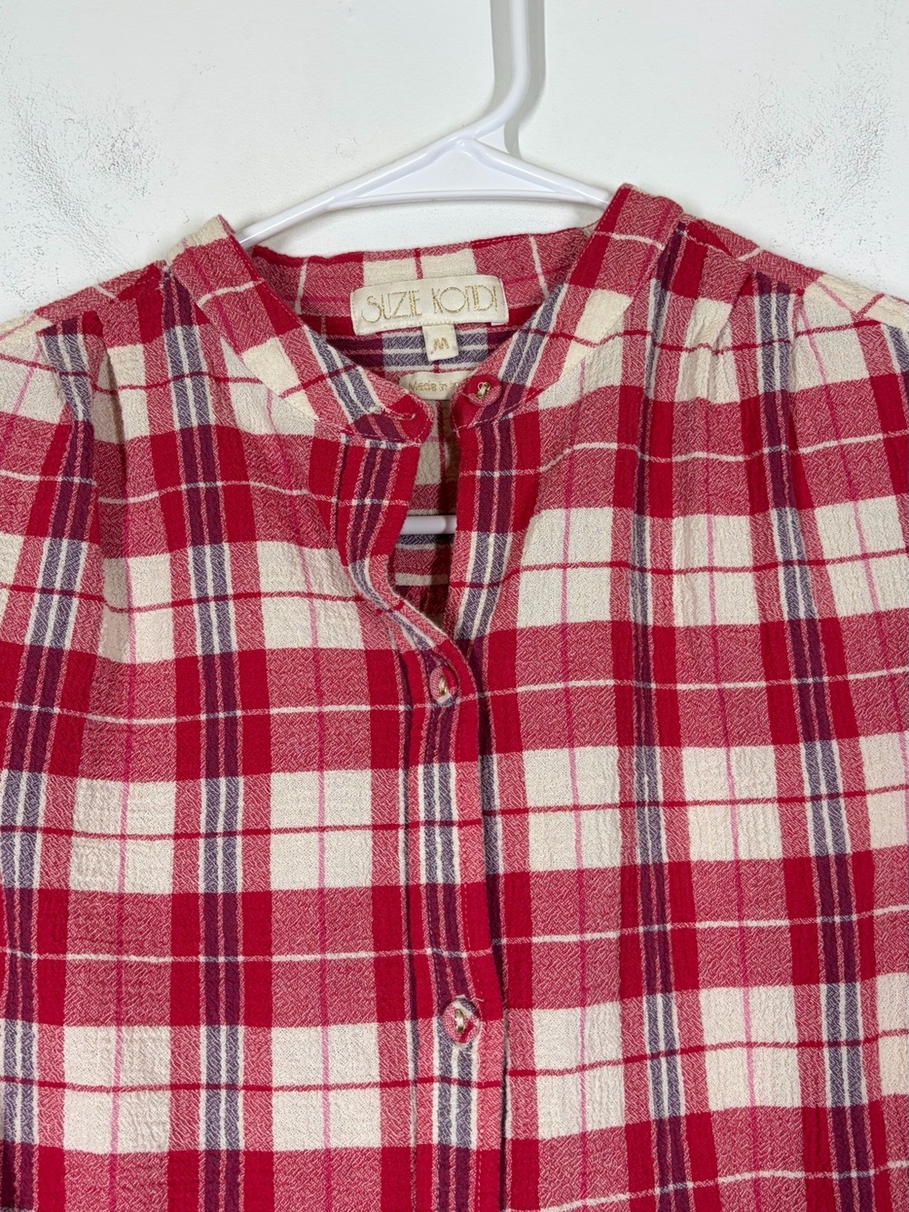 Suzie Kondi Koubi Button Up Plaid Gauze Blouse Size Medium - Picture 6 of 12